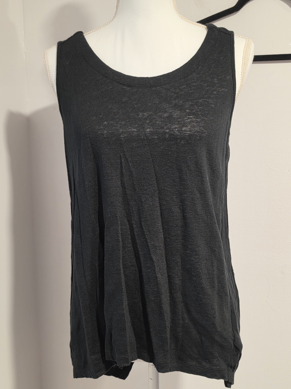 Cynthia Rowley Linen Black Sleeveless Scoop Neck Tank Women's Size Small